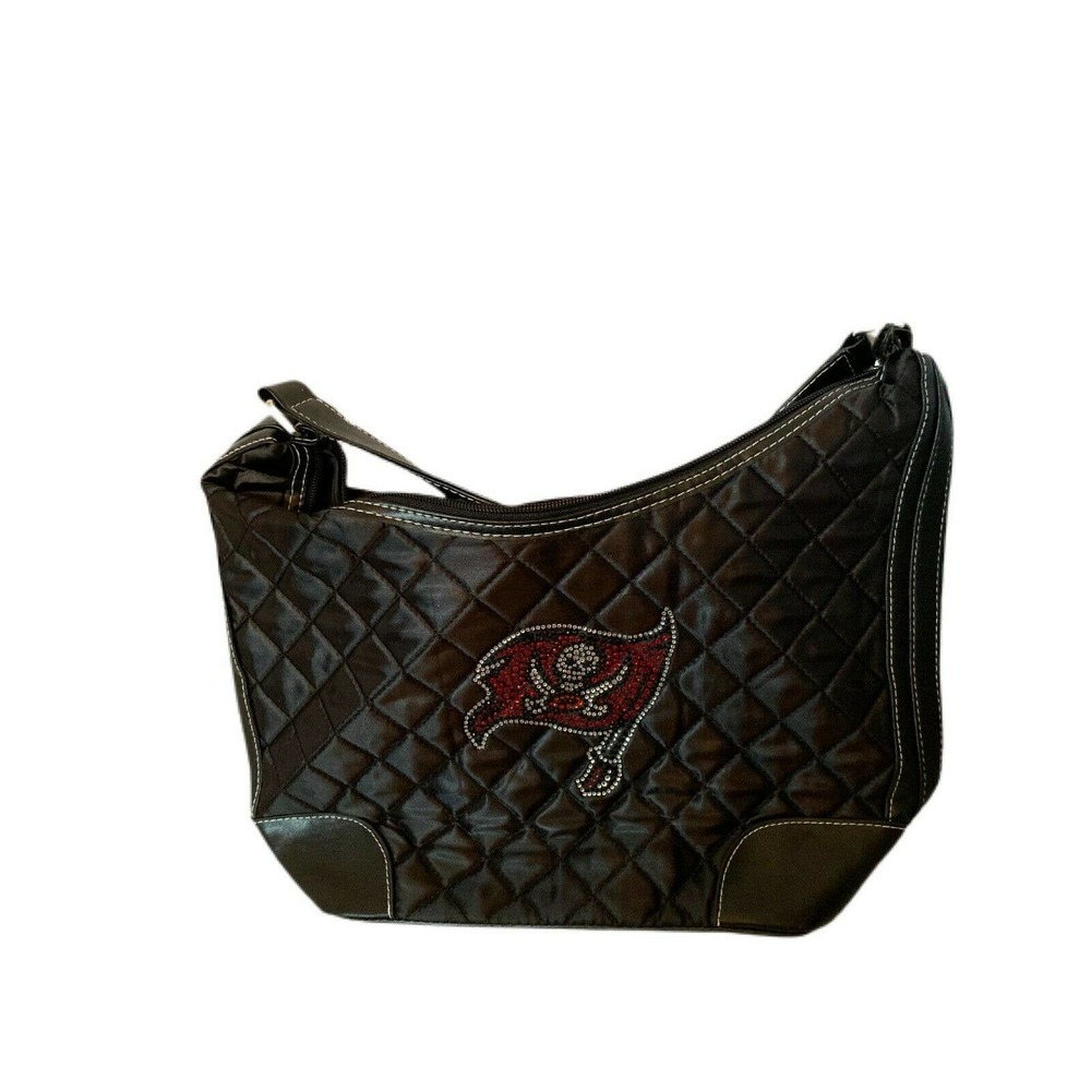 Little Earth Tampa Bay Buccaneers Black Quilted Hobo Bag W/ Studs On Logo0
